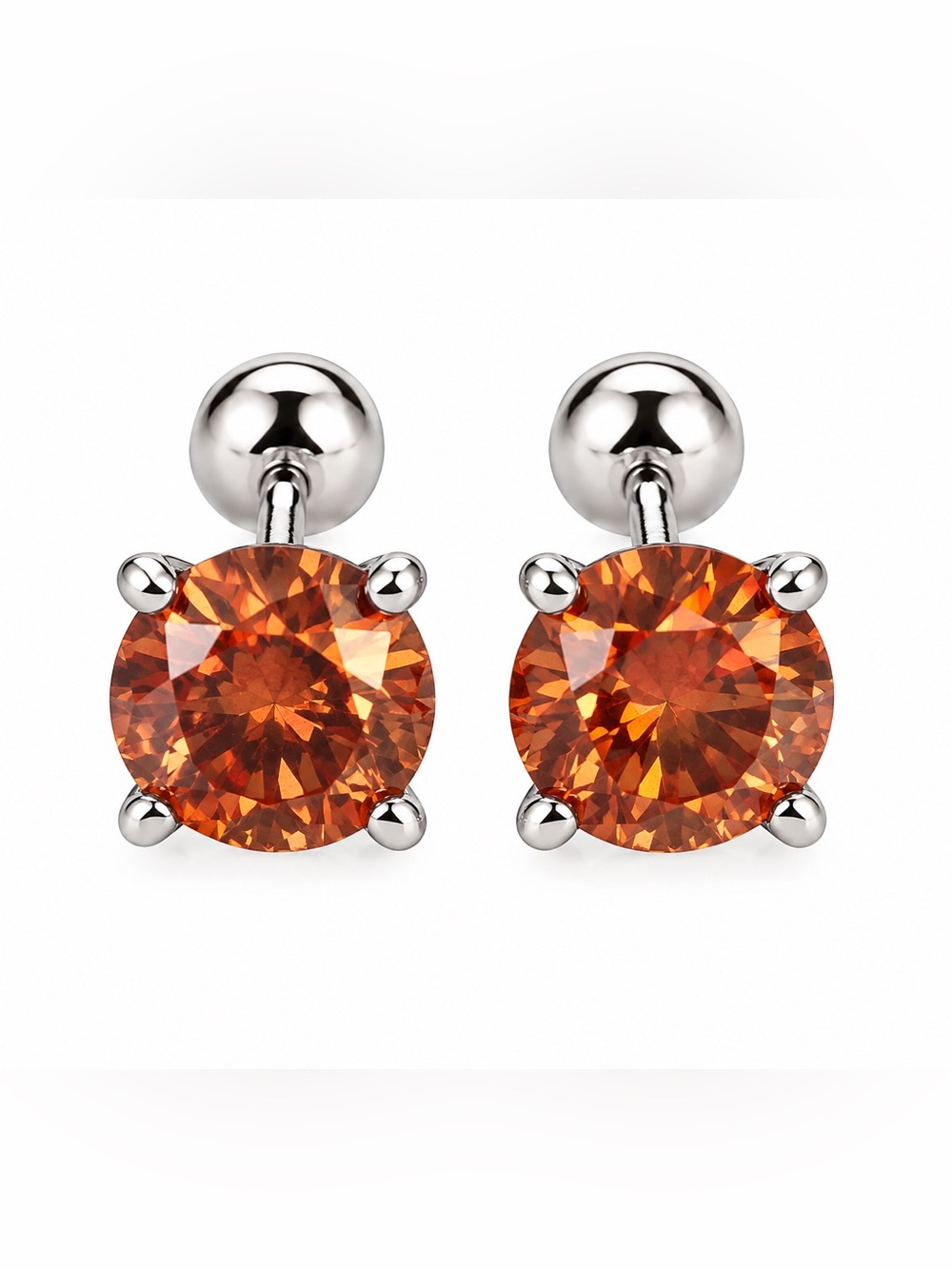 Fire‎ Orange Moissanite Diamond screwback solitaire stud earrings